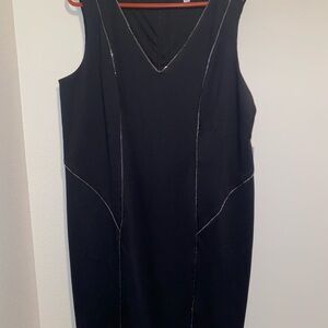 Jennifer Lopez Black Sheath Midi Dress V-Neck Sleeveless